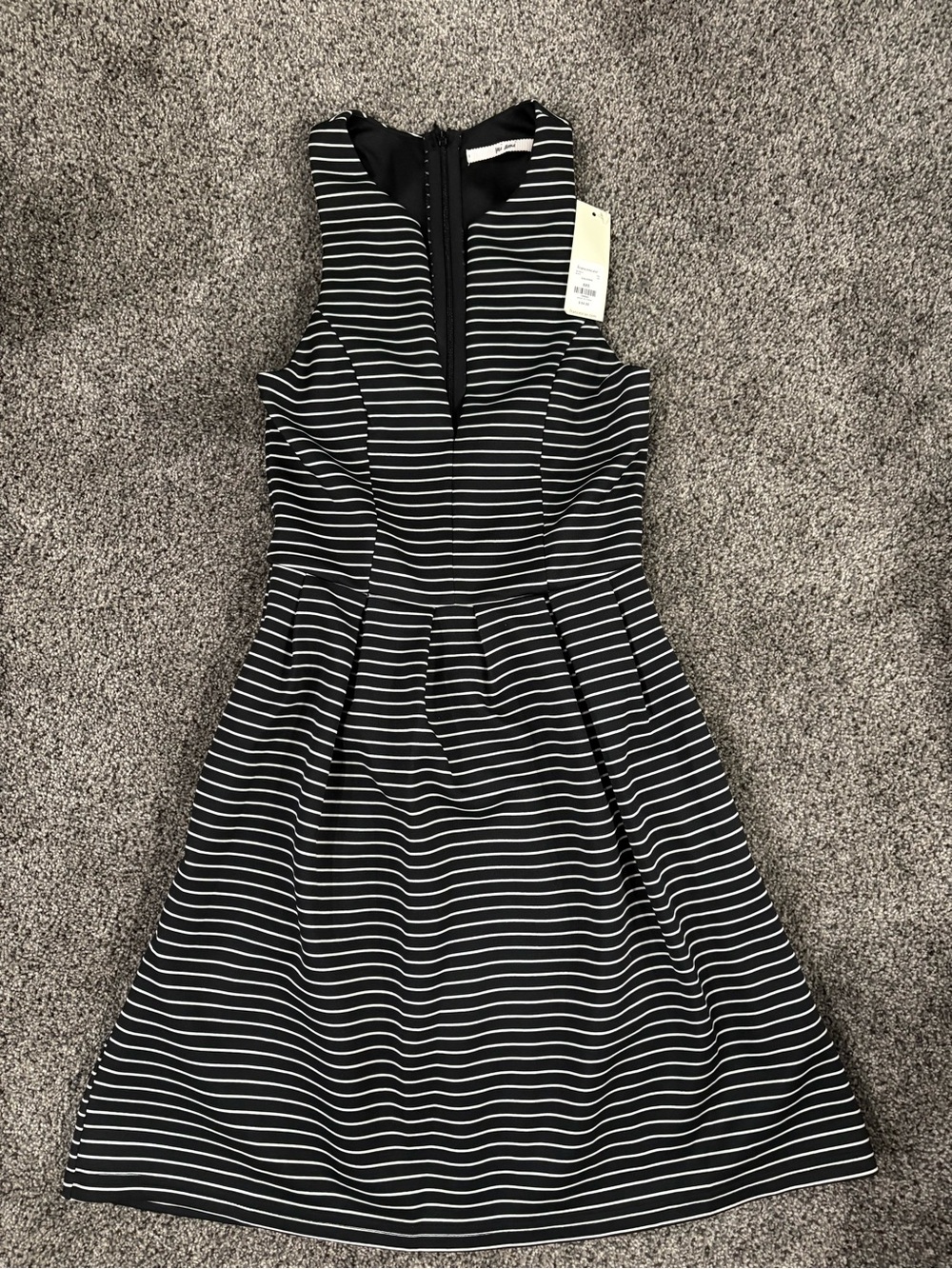 Francesca's Collections Black and White Striped Strapless Fit-and-Flare Dress